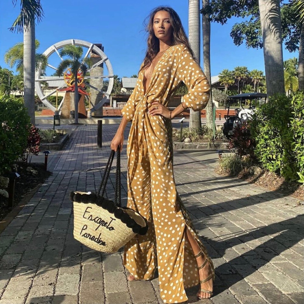NEW SG x Eleazar Resort Polka Dot Mustard Gold Jumpsuit High End Long Sleeve